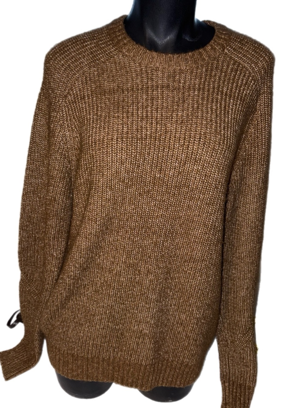 American Eagle Outfitters Tan-Brown Ribbed Crewneck Sweater